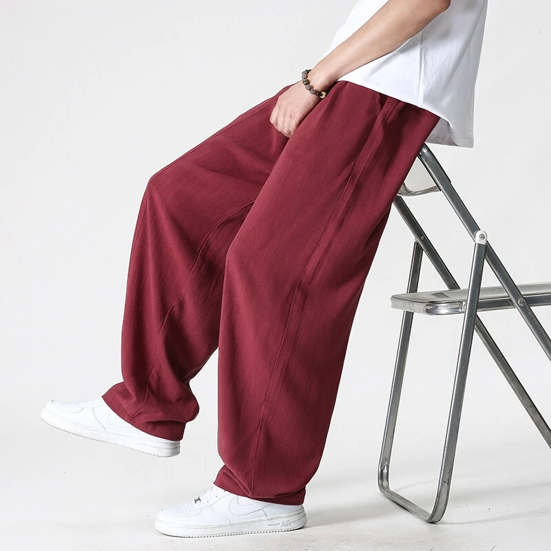 

Cotton Linen Wide Leg Pants Men Women Summer Light Thin Straight Trousers Solid Casual Sweatpants Loose Oversize Streetwear