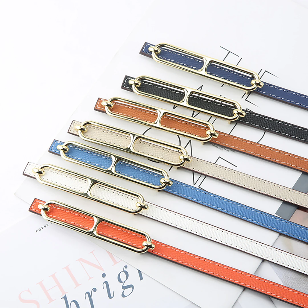 Metal Buckle Belt Women Multi-Color Thin Belts Pu Leather Waistband For Dress Sweater Jean Vintage Strap Female