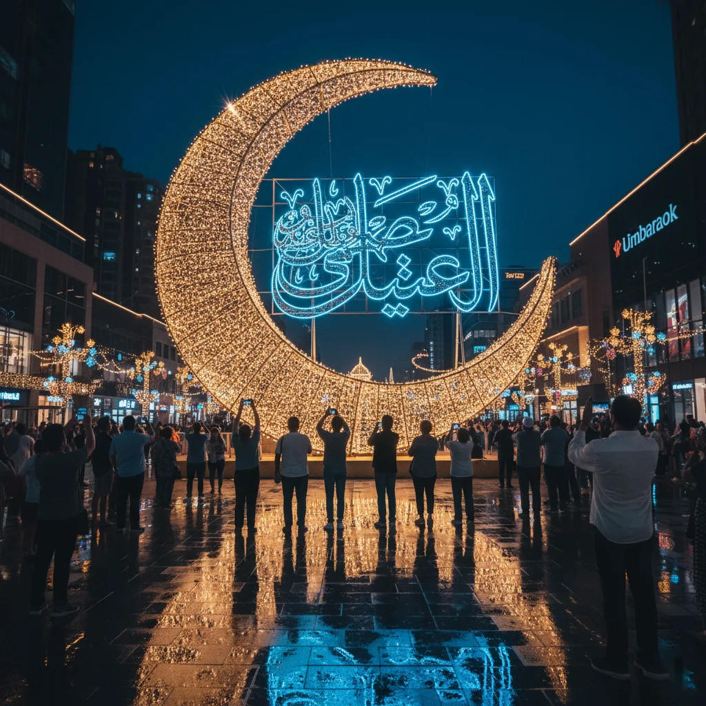 Luxury Ramadan LED Crescent Moon and Star Light for Building Facade Mall Plaza Decoration Outdoor