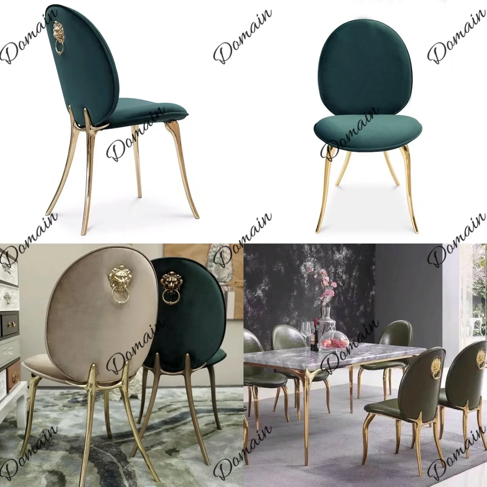 BJ Luxury Dark Green Velvet Dining Chair, Copper Legs, Stainless Steel Frame, Modern Home Kitchen Accent Chair