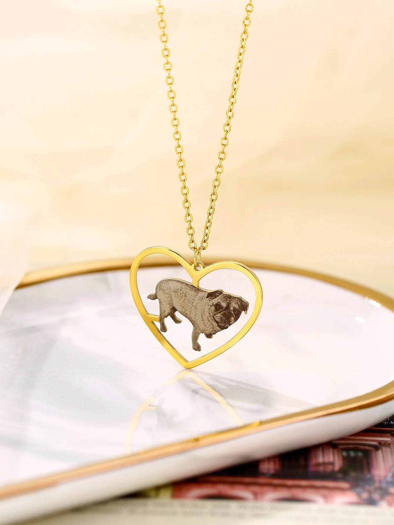 مخصص الفولاذ المقاوم للصدأ القلب الكلب قلادة قلادة، شخصية مجوهرات الحيوانات الأليفة لمحبي الحيوانات الأليفة