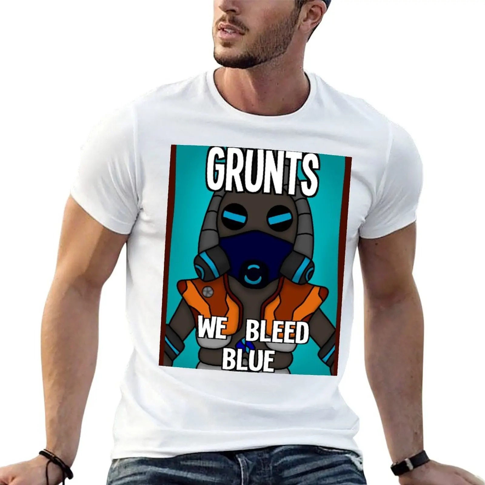 Grunts: We Bleed Blue T-Shirt Big Size Short Sleeve Casual Top