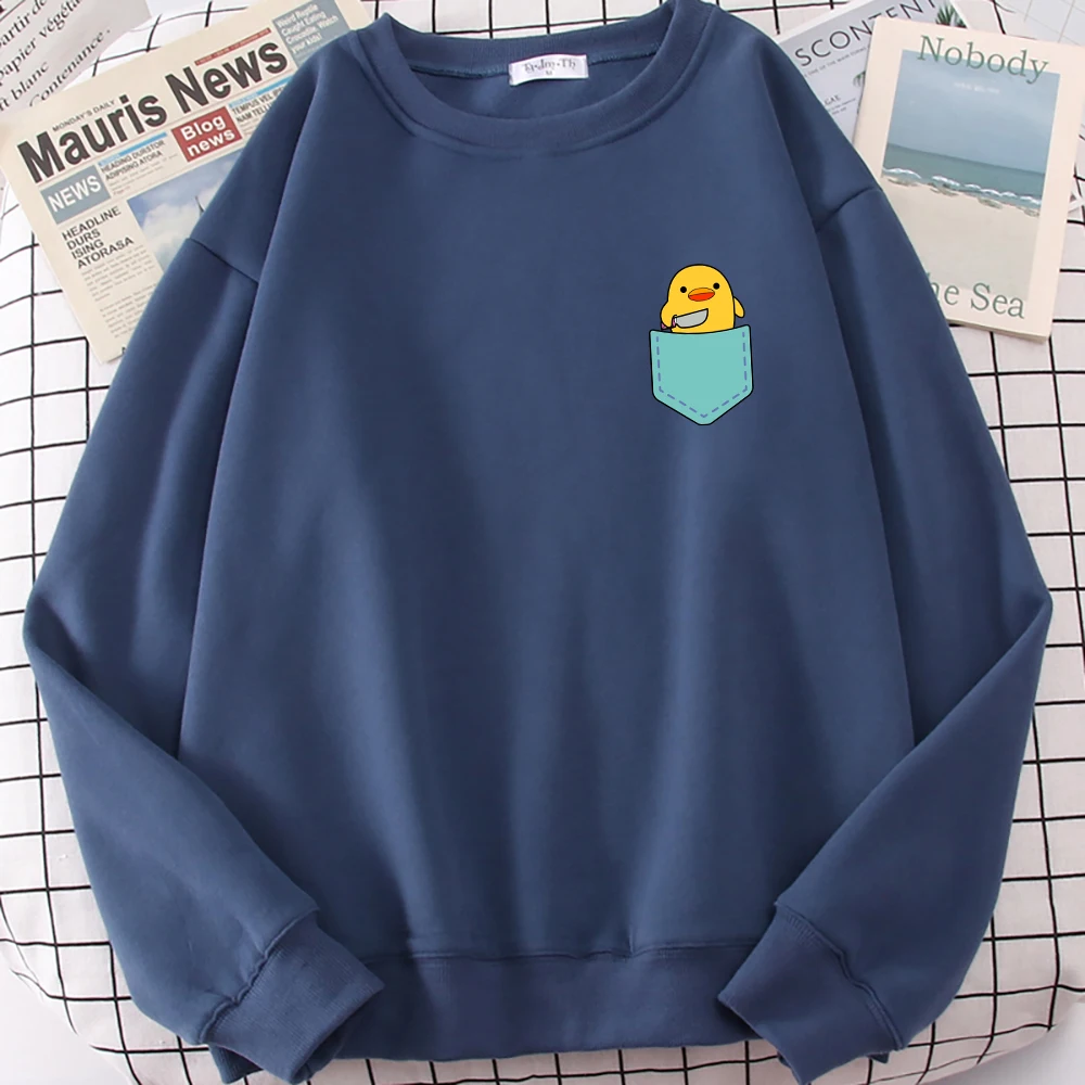 

Duck With Knife Pocket Print Sweatshirt Women Harajuku Comfortable Pullovwes Fashion Crewneck Sweatshirts Autumn Fleece Clothes