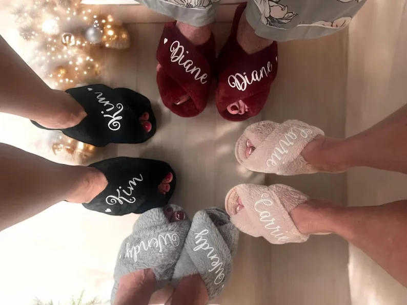Custom Fluffy Slippers Set for Bridal Party | Personalized Soft Bridesmaid Slippers | Bachelorette Party Gifts | Fluffy Slippers view 6