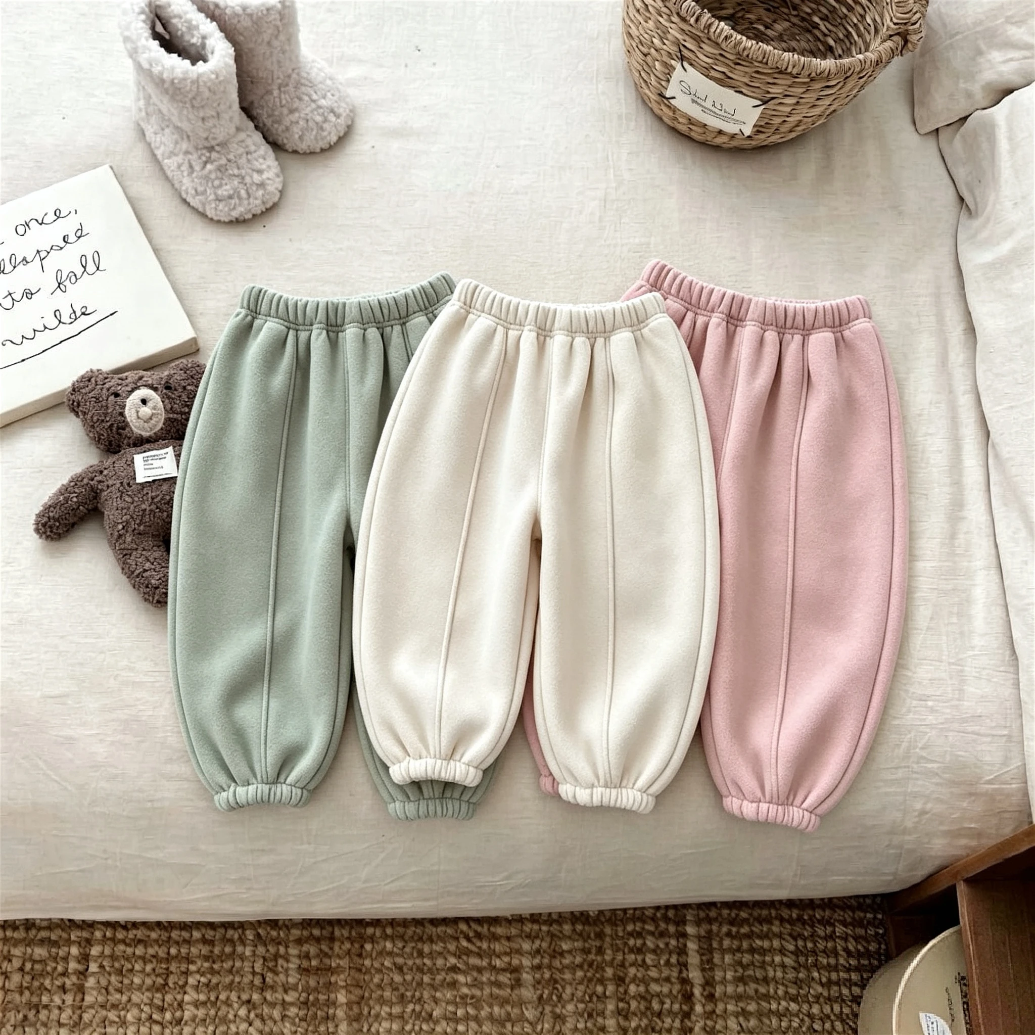 Solid Color Fashion Versatile Kids Sweatpants Fall Winter Thicken Warm Baby Girl Boy Casual Trousers Children's Clothes Pants