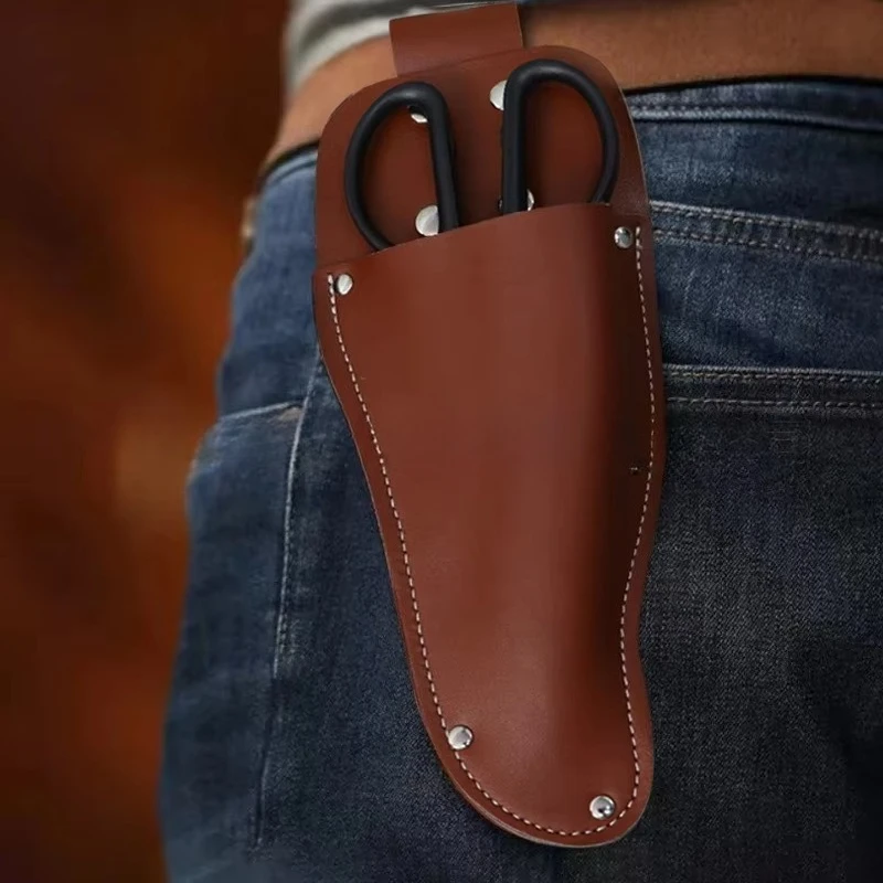 Genuine Leather Pruner Sheath Gardening Scissors Holster Belt Tool Pouch with Rivet for Secateurs Garden Clippers