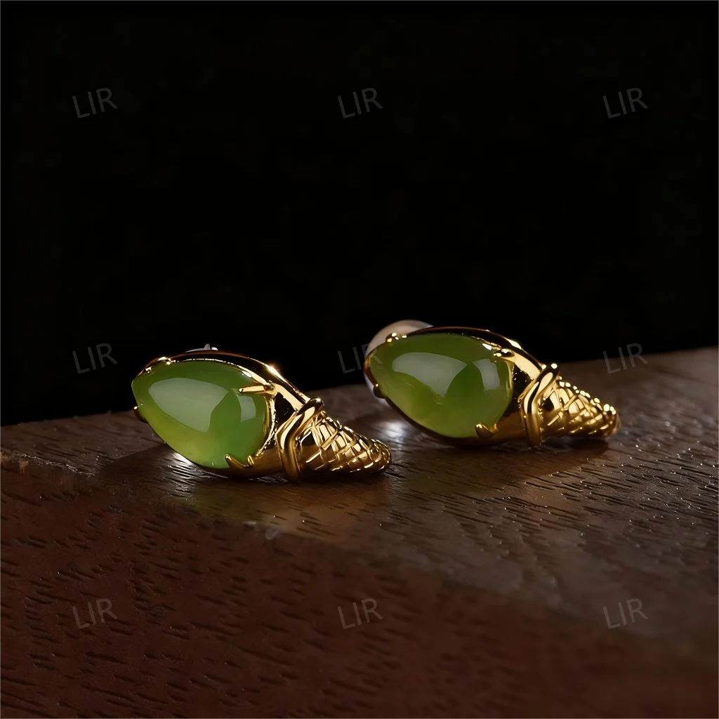 أقراط فضية S925: مسمار كبير من اليشم الهيتي الطبيعي "ال وعد الأبدي". | رومانسي أنيق + شهادة مجوهرات #4