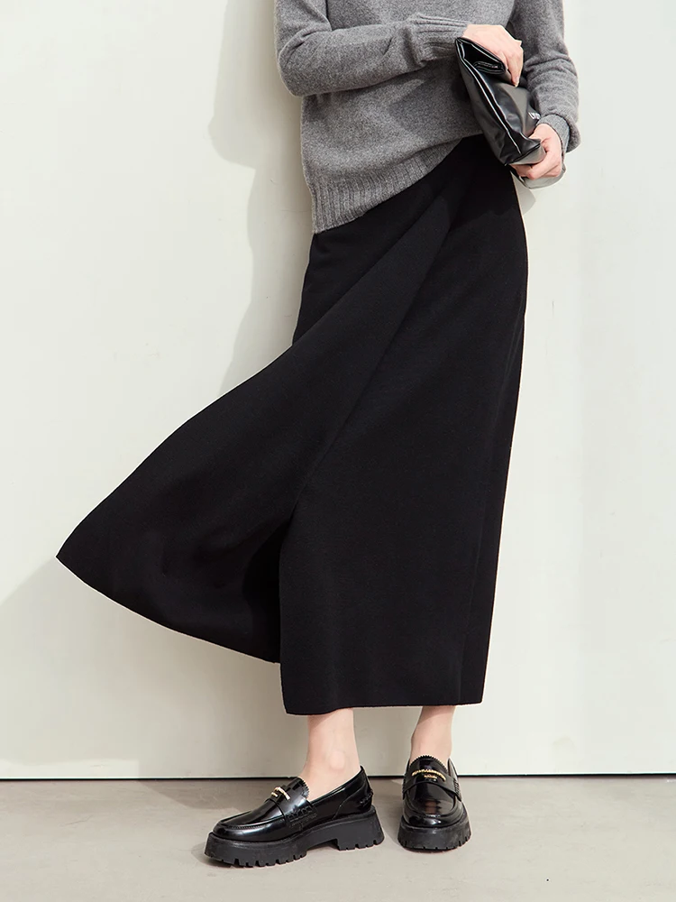 AMII Minimalist Elegant Basics Knitted Skirts for Women 2024 Winter New Elastic Waist Straight Lady Commuter Long Skirt 12443250