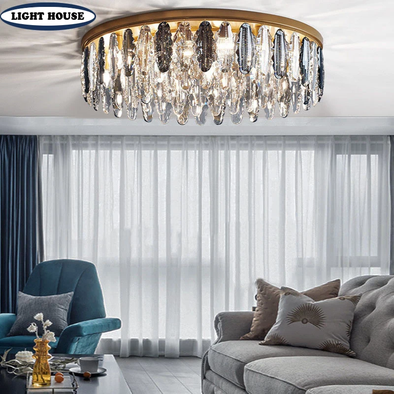 Modern light luxury crystal lamp golden round ceiling lamp bedroom living room kitchen ceiling chandelier factory direct sales