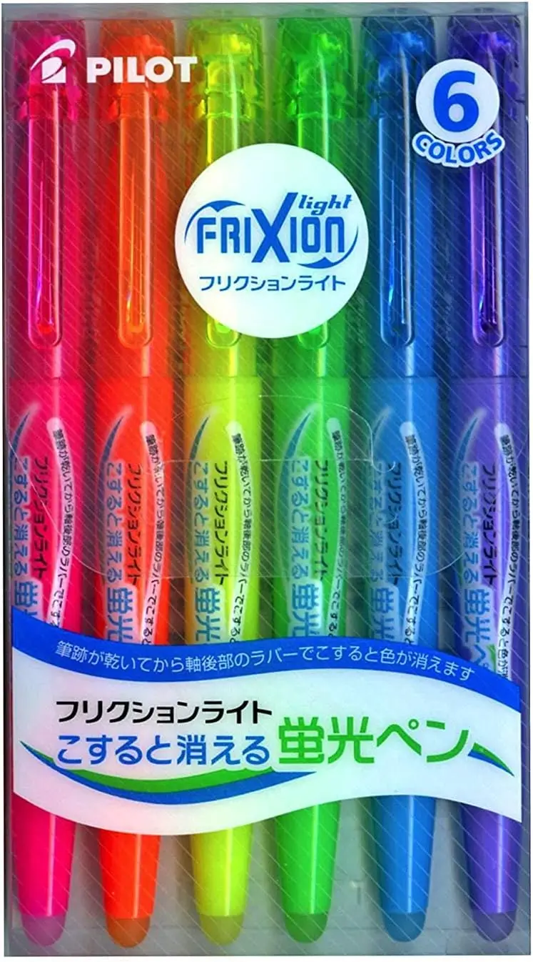 

Erasable Fluorescent Highlighter Pens in Pink, Orange, Yellow, Green, Blue, Violet - Heat-Activated Ink
