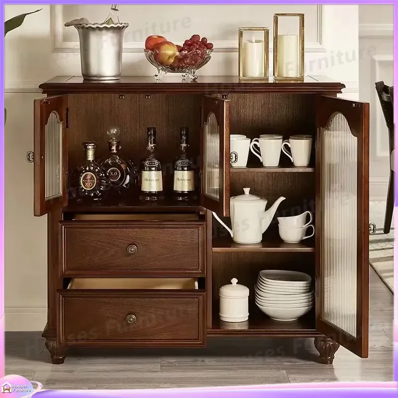 Retro Wooden Shoe Cabinet Entryway Storage Bench Living Room Sideboard Console Table with Shelves Organizer Furniture for view 4