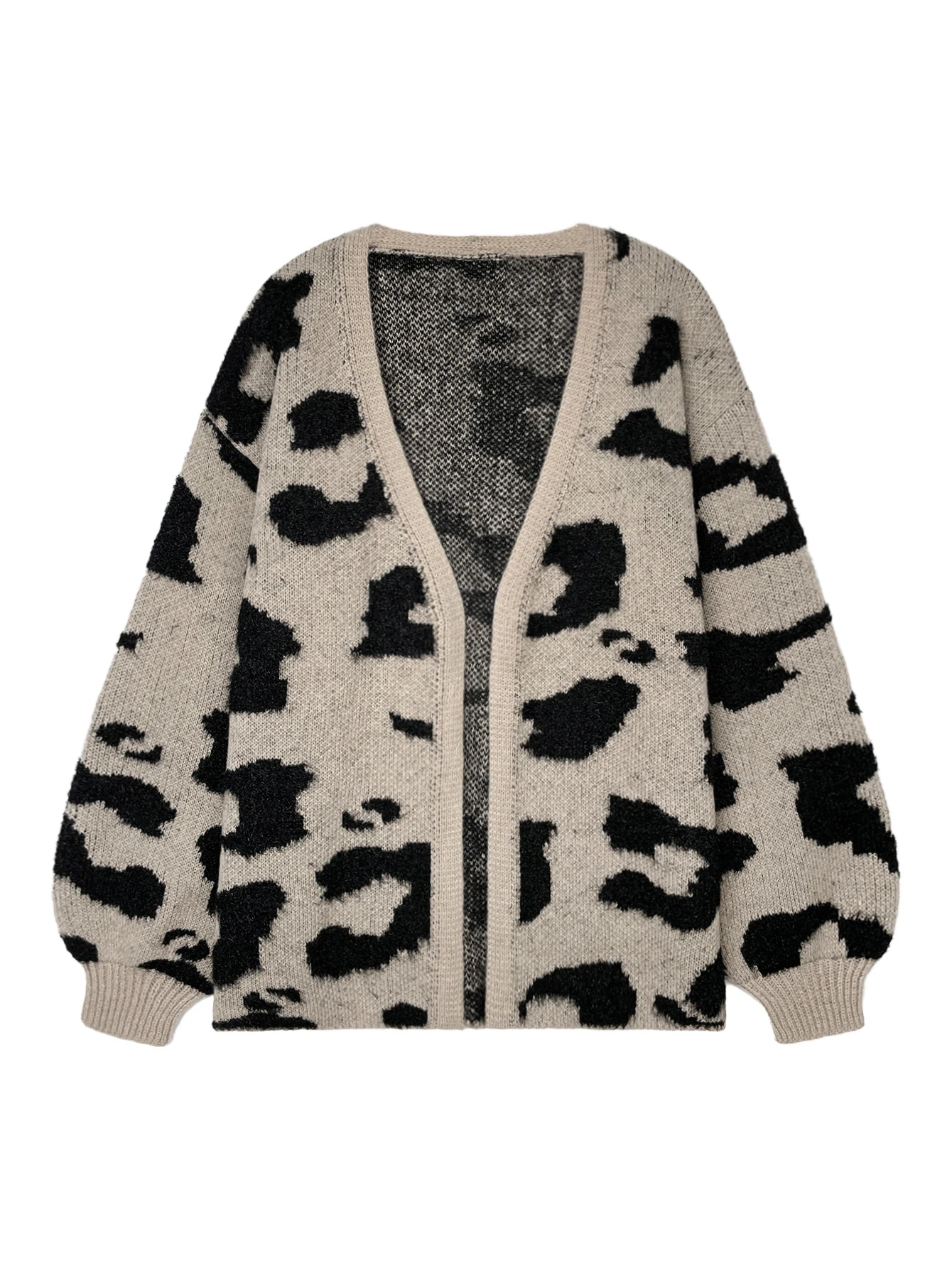 Europe and the United States thick leopard print coat women loose thin retro long lazy knit cardigan autumn and winter