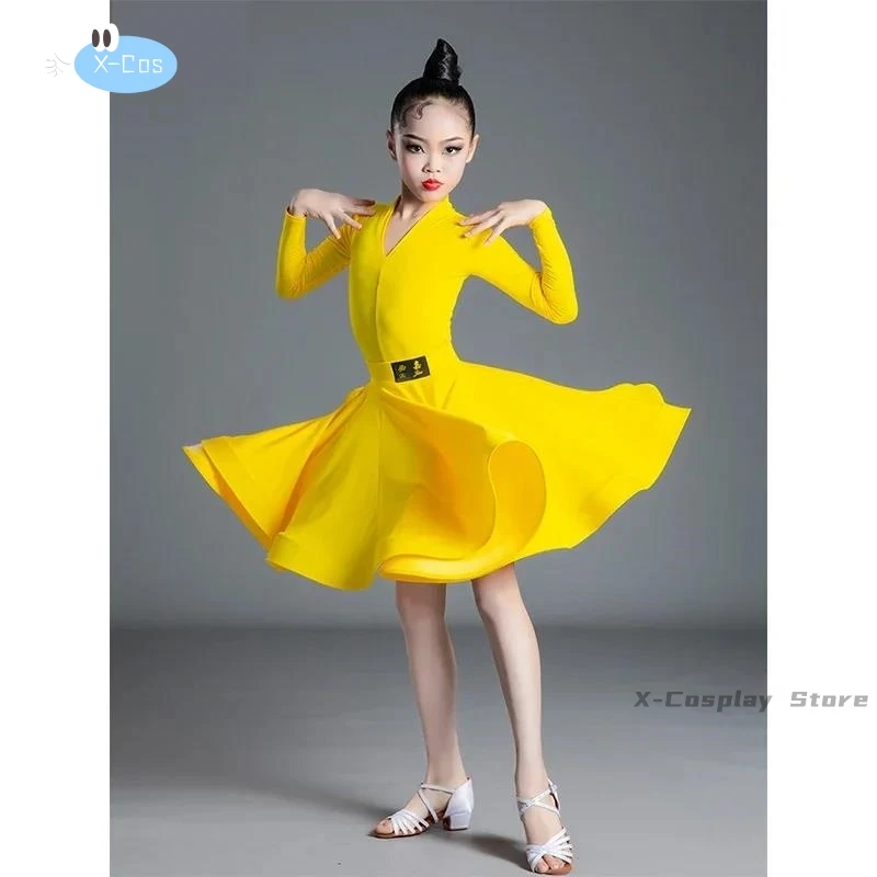 Children's Latin Dance Dress Girls' Dance Dress Girls' Long Sleeve Split Latin Dance Dress Performance Clothing Two Piece Set