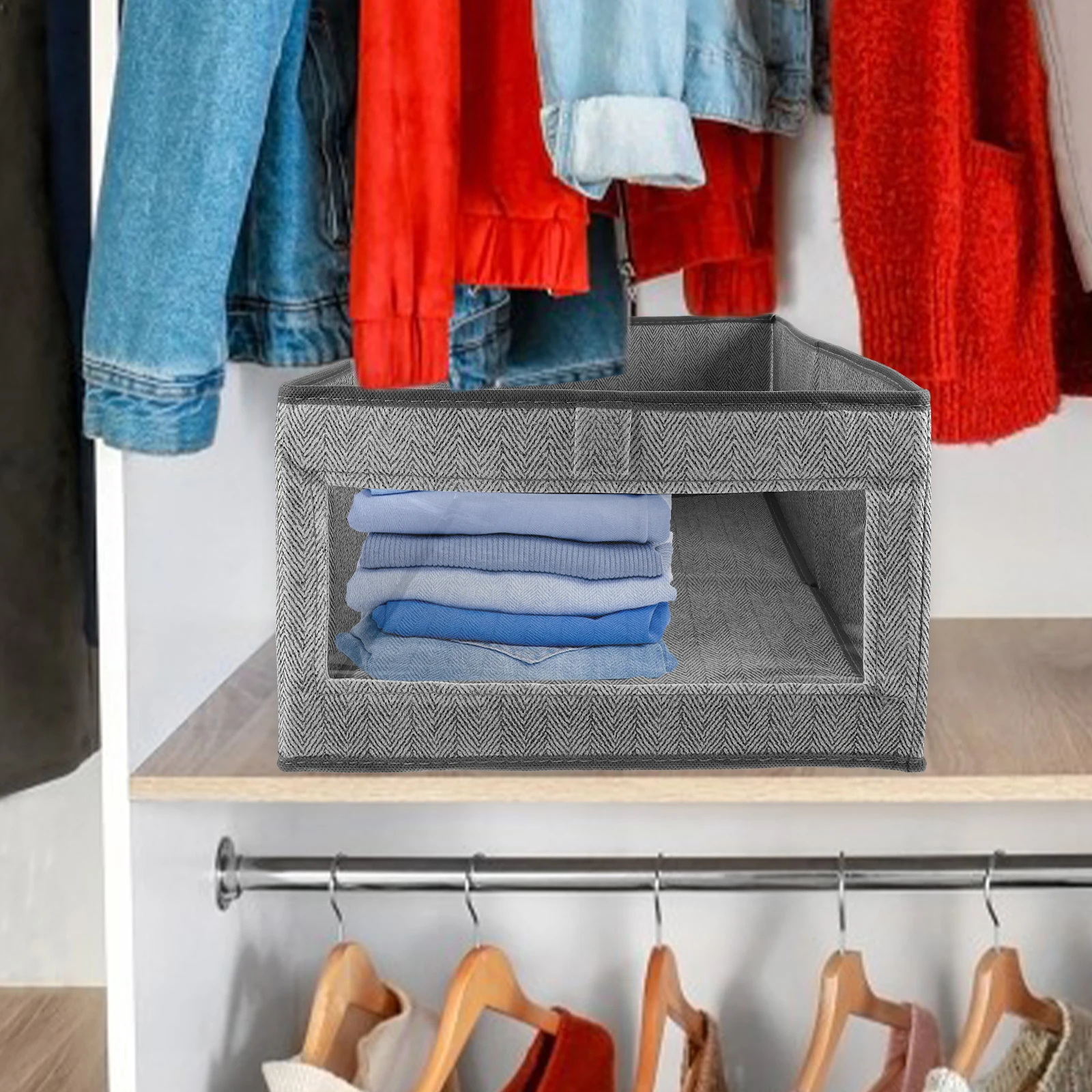 

2 Pcs Large Grey Fabric Storage Bins Collapsible Closet ganizer Clothes Case Home Wardrobe Box Bedroom Tidy Storage Container