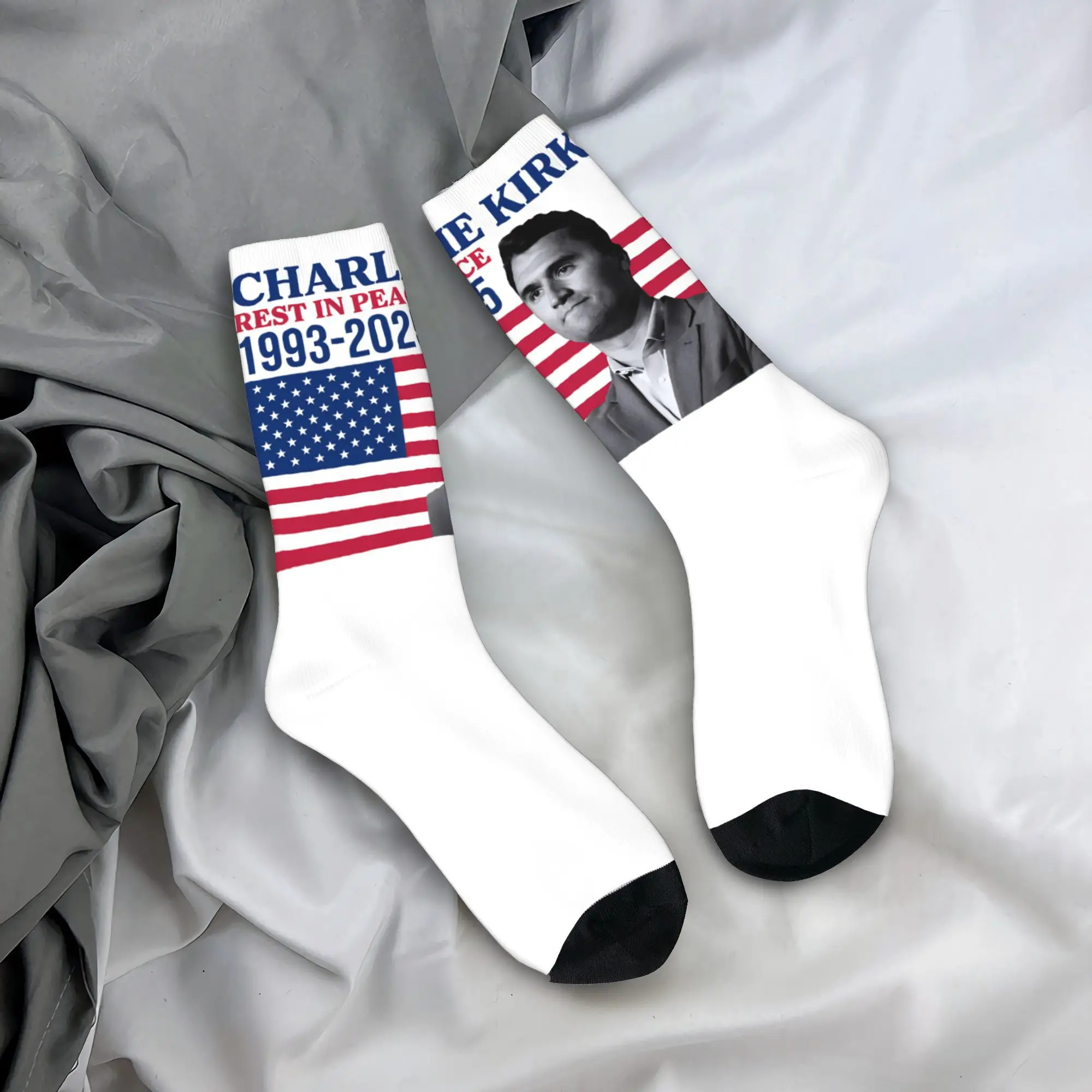 

Носки Charlie Kirk в памятью США, забавные чулки, осенние противоскользящие мужские носки, удобные носки для бега с рисунком