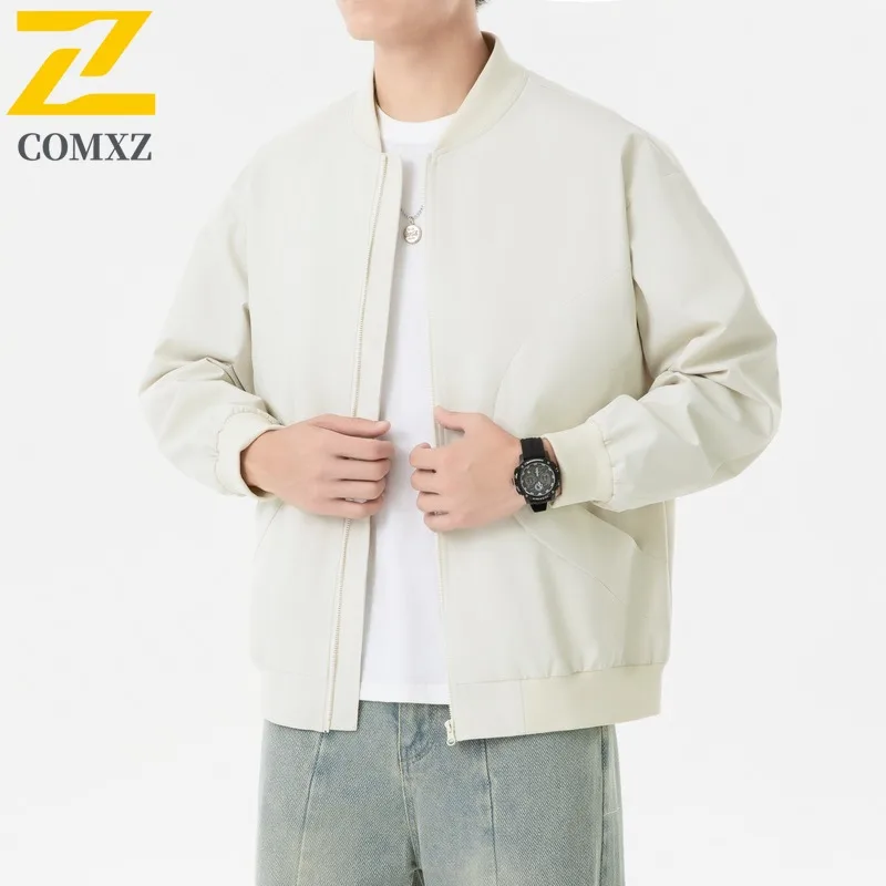 

COMXZ 2025 Мужская куртка с воротником-стойкой, весенне-осенняя модная простая деловая повседневная куртка для папы среднего возраста, модная верхняя одежда