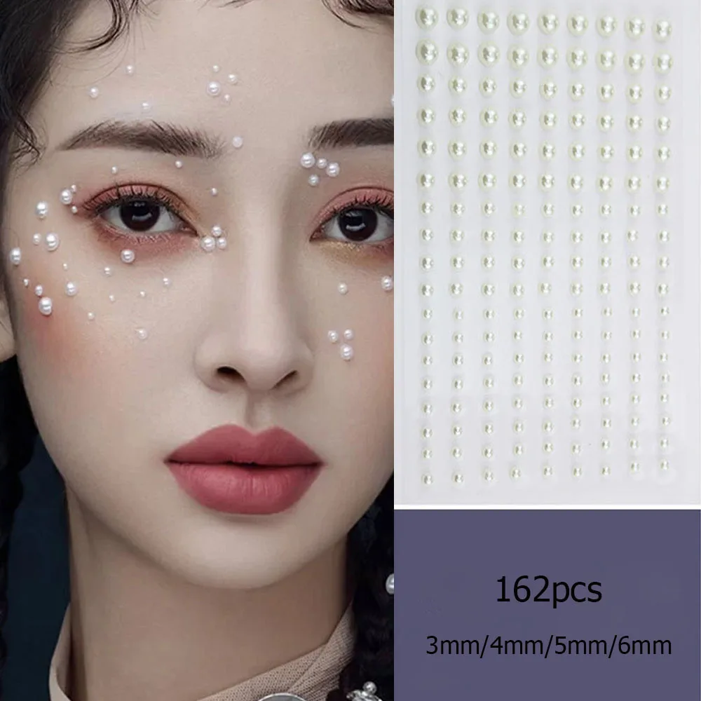 1pcs Self Adhesive Face Rhinestones 3D White Pearl Eyes/Hair Temporary Tattoo SelfAdhesive Diamonds 3/4 /5 /6mm DIY Decorations