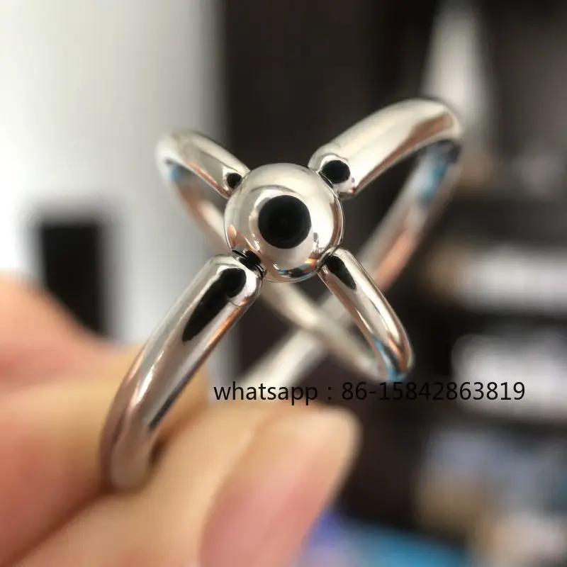 New Version of Men's Cross Flight Double Ring Puncture Jewelry Titanium Steel Large Lace-up Perforated PA Ring