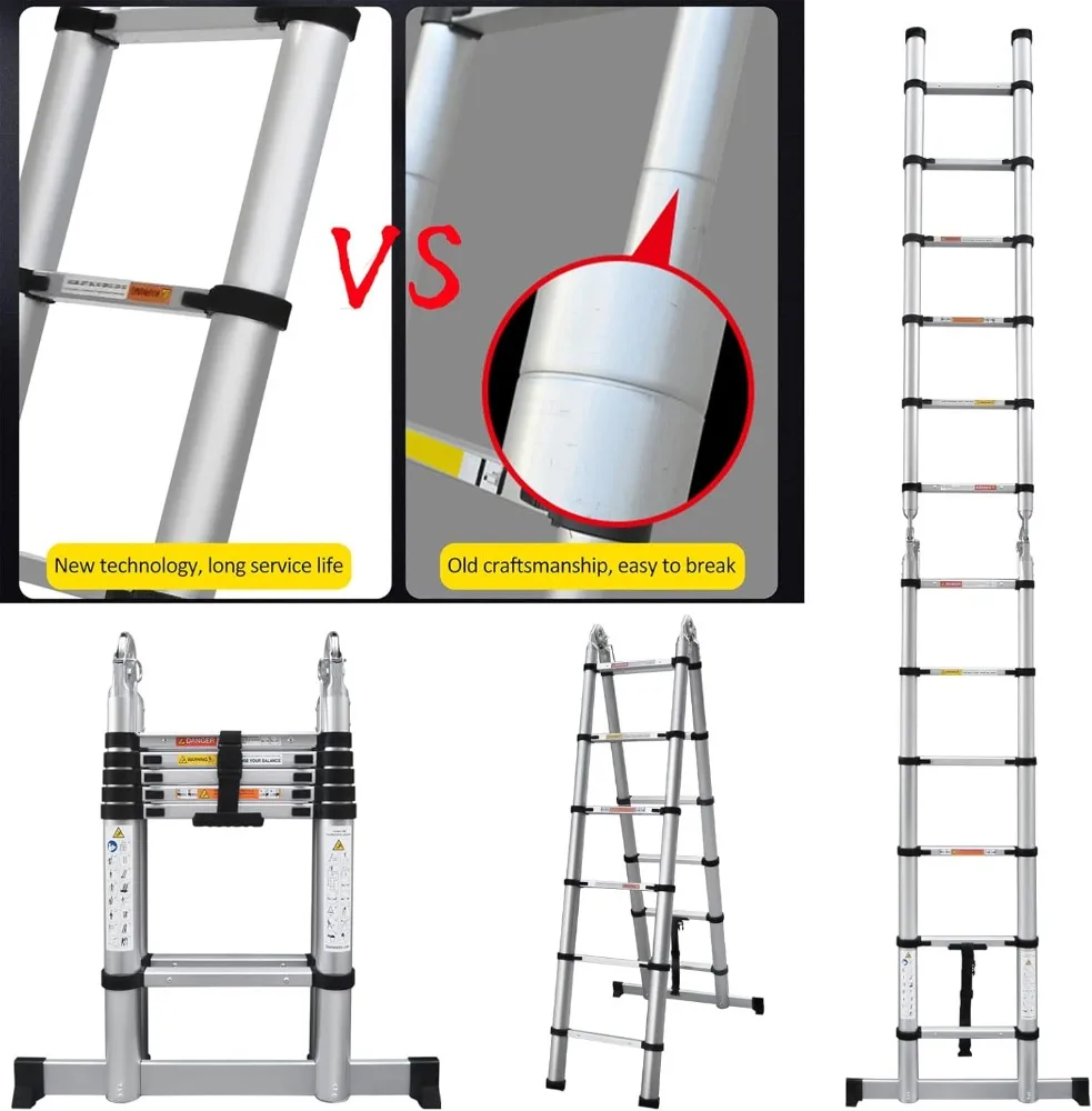 Aluminum Telescoping Ladder Extension Ladder 12.5ft A Type A Frame Portable Folding Ladder 6+6 Steps