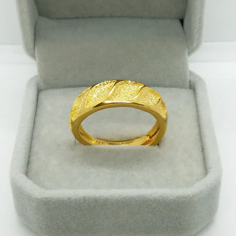 

2025 Classic Pure Plated Real 18k Yellow Gold 999 24k Couple for Men Women Frosted Pair Ring Jewelry Gift Never Faded Jewelry