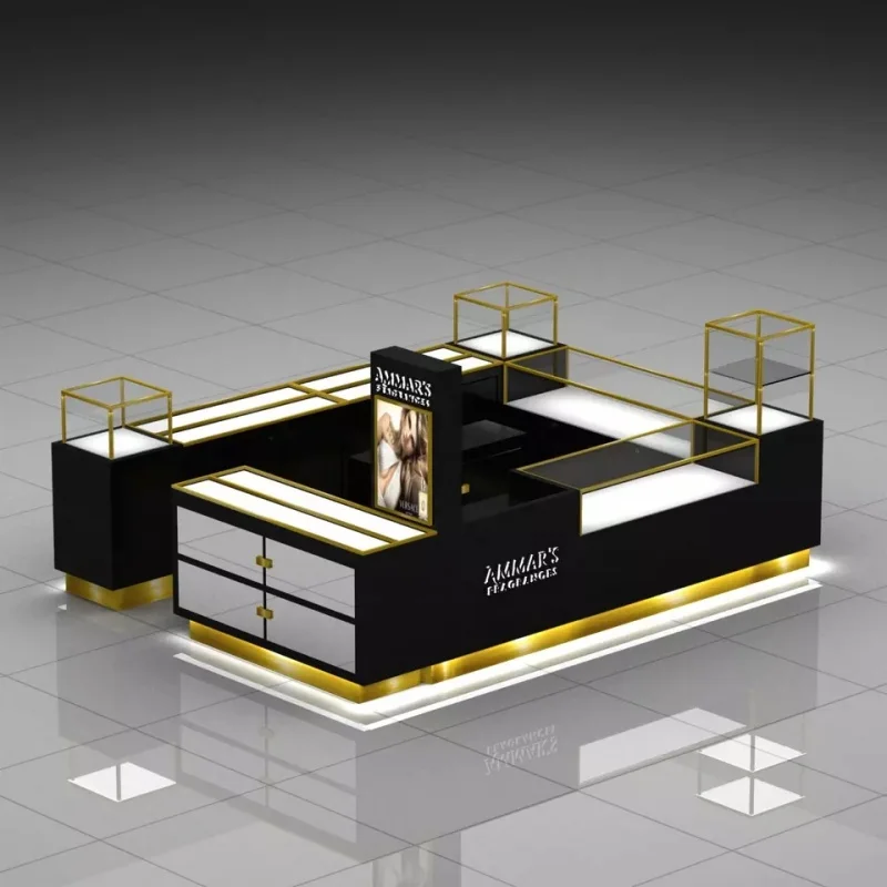Custom High End Perfume Display Glass Counter Table Perfume Selling Kiosk For Shopping Malls Showroom Design Kiosk