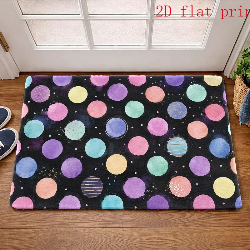 [2Dflat] Flannel Floor Mat, Colorful Polka Dot Printed Floor Mat, Durable, Washable, Suitable for Living Room, Bedroom, Bathroom, Kitchen, Dog Floor Mat, Door