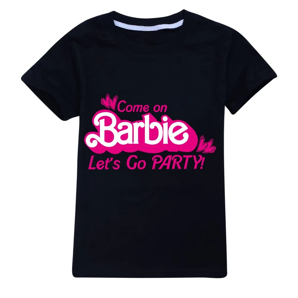 New Kawaii Barbie Kids Short Sleeve Summer Cartoon Boys Girls Soft O-Neck T Shirts Oversized Fashion Y2K White Tees Tops Gifts 