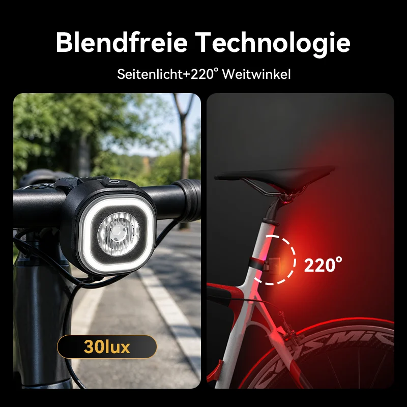 30Lux Fahrrad Vorder- & Rücklicht Set, StVZO blendfrei, IPX5 wasserdicht, USB-C wiederaufladbar, lange Laufzeit für MTB Rennrad – Detail 5
