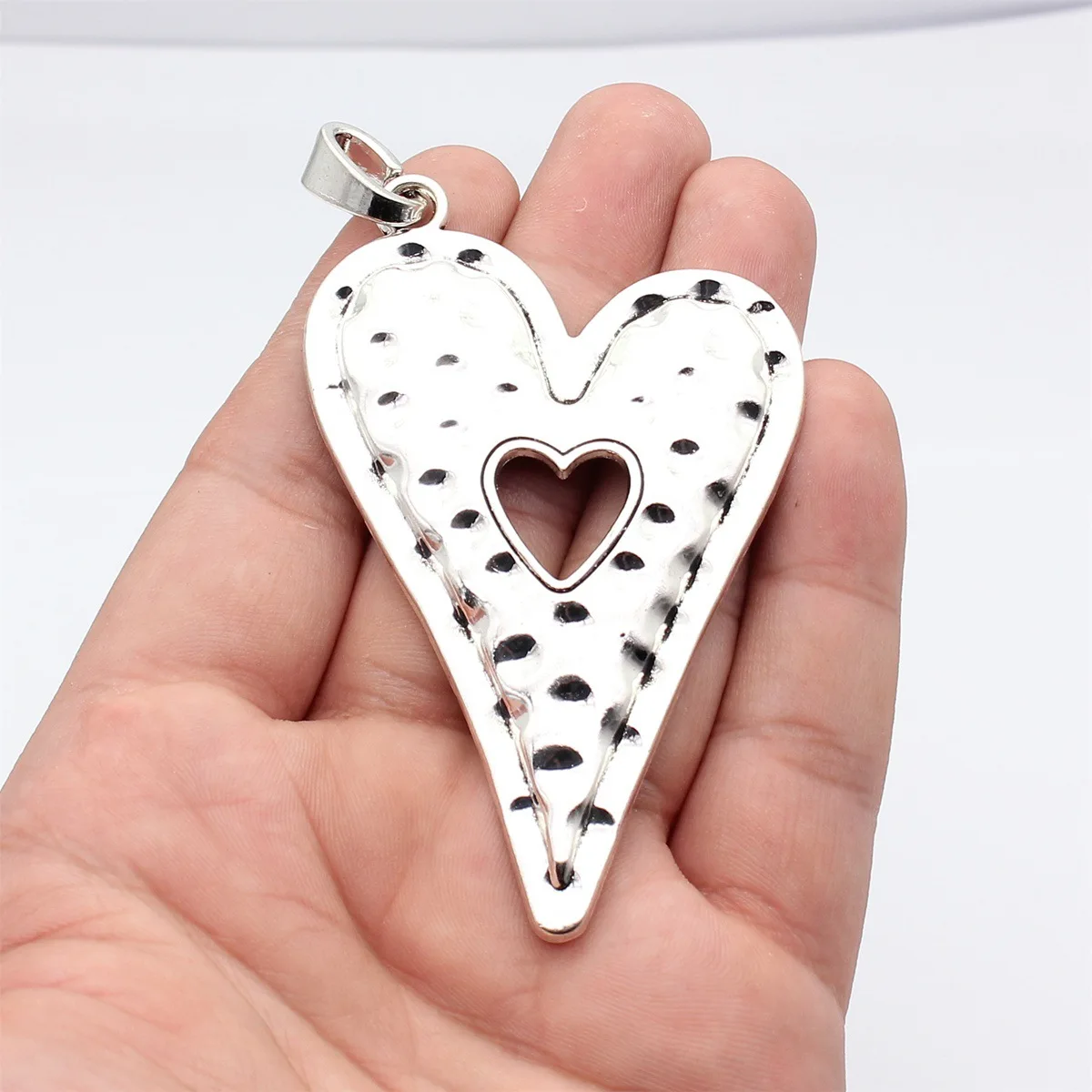WYSIWYG 1pcs 100x54mm 2 Colors Antique Silver Color Kc Gold Color Exaggerated Oversized Hammered Openwork Heart Pendant