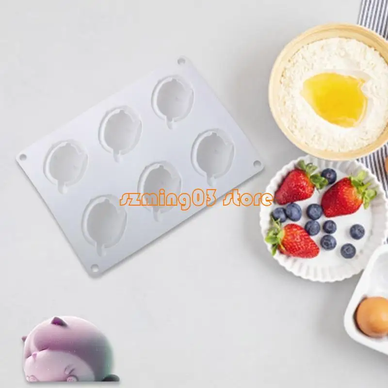 H9EC Flexible 6 Moldes silicona cavidades para gatos Chocolates y postres con temas perfectos para entusiastas del hogar