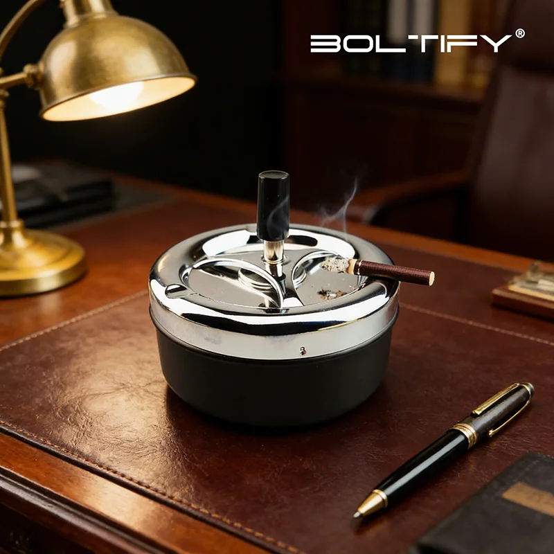 

BOLTIFY Portable Round Spinning Ashtray Cigarette Ash Stainless Steel Ashtray Housewares Spinning with Cover