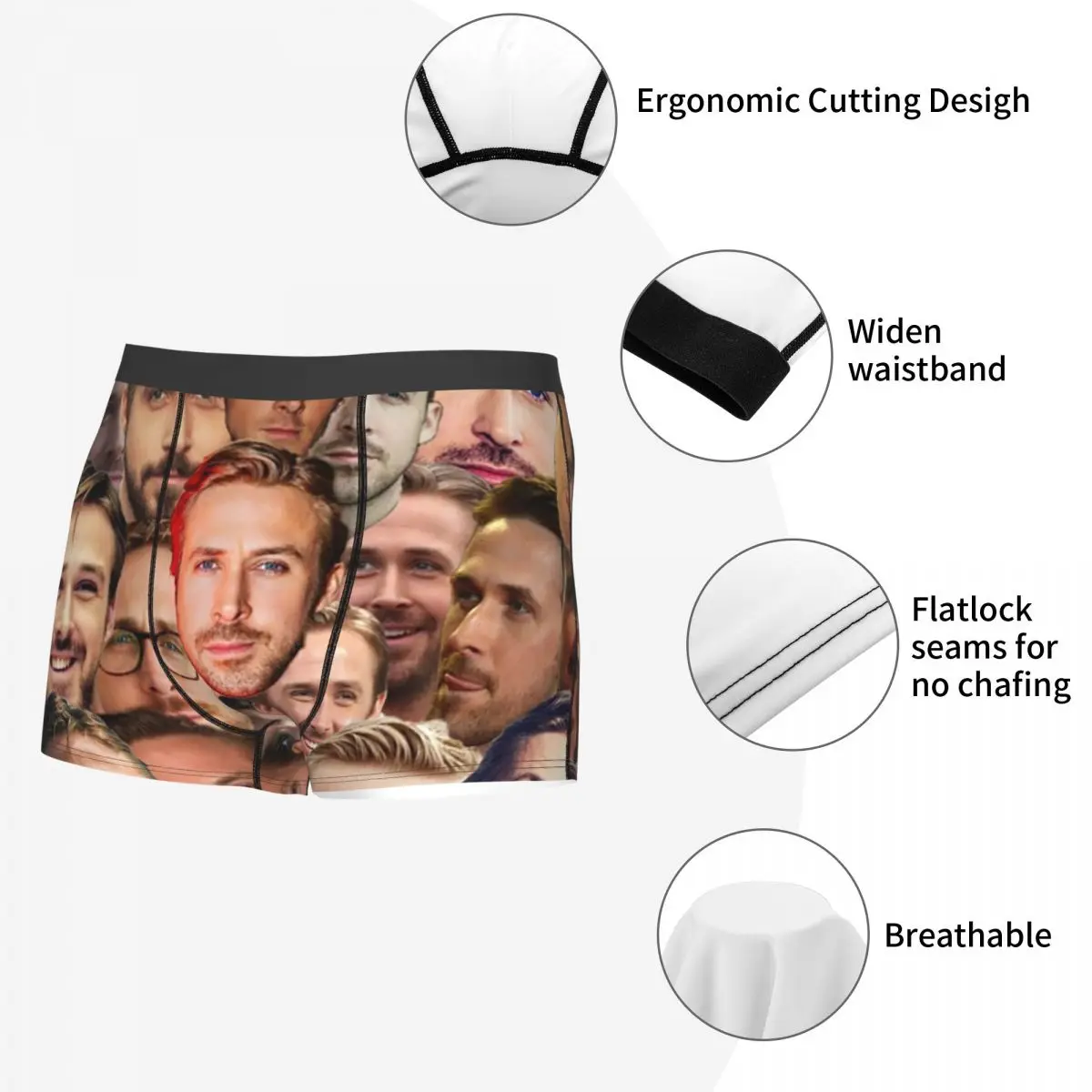 Custom Ryan Gosling Face Boxers Shorts Men Briefs Underwear Sexy Underpants