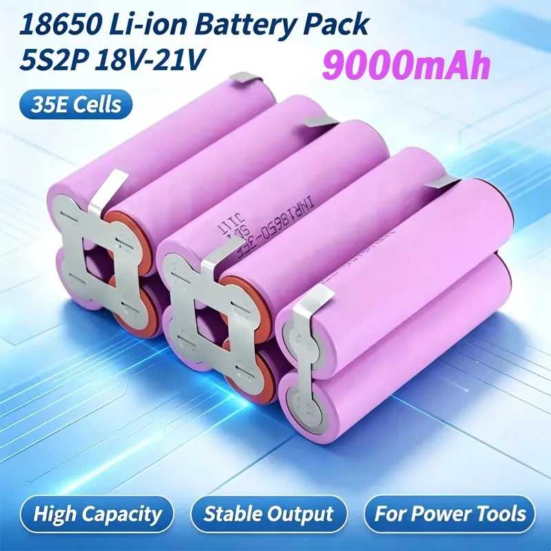 LIDIKALA 5S2P 18650 35E 9000mAh 18V/21V geschweißter Lithium-Ionen-Akku, BMS-Akku mit Überladeschutz, DIY-Modifikationsakku für Elektroschrauber, Winkelschleifer, Schlagschrauber