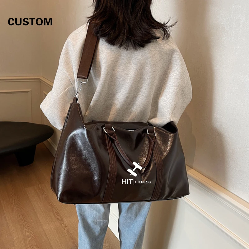 Custom Leather Sports Gym Bag Outdoor Travel Fitness Camping Training bag print logo Yoga pack Large Luggage Tote  Shoulder bag