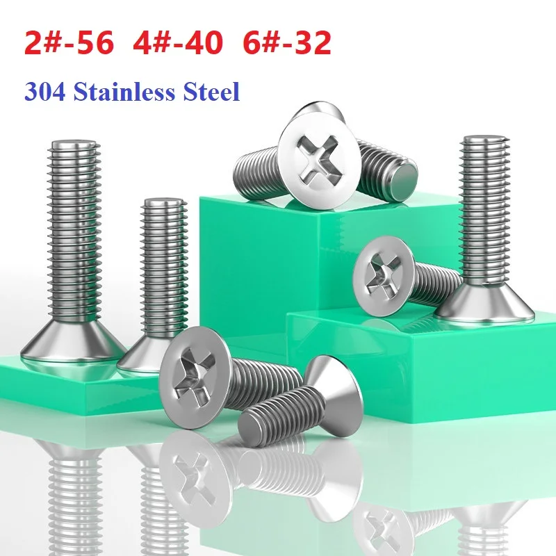 304 Stainless Steel Cross  Flat Countersunk Head Screw 2#-56 4#-40 6#-32  Bolt