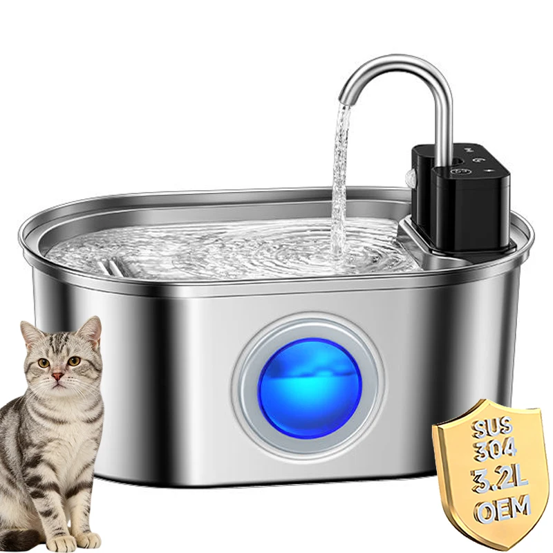 

3.2L Stainless Steel Cat Water Fountain Wireless Sensor Smart Automatic Dog Water Dispenser Drinking Fountain 4000mAh