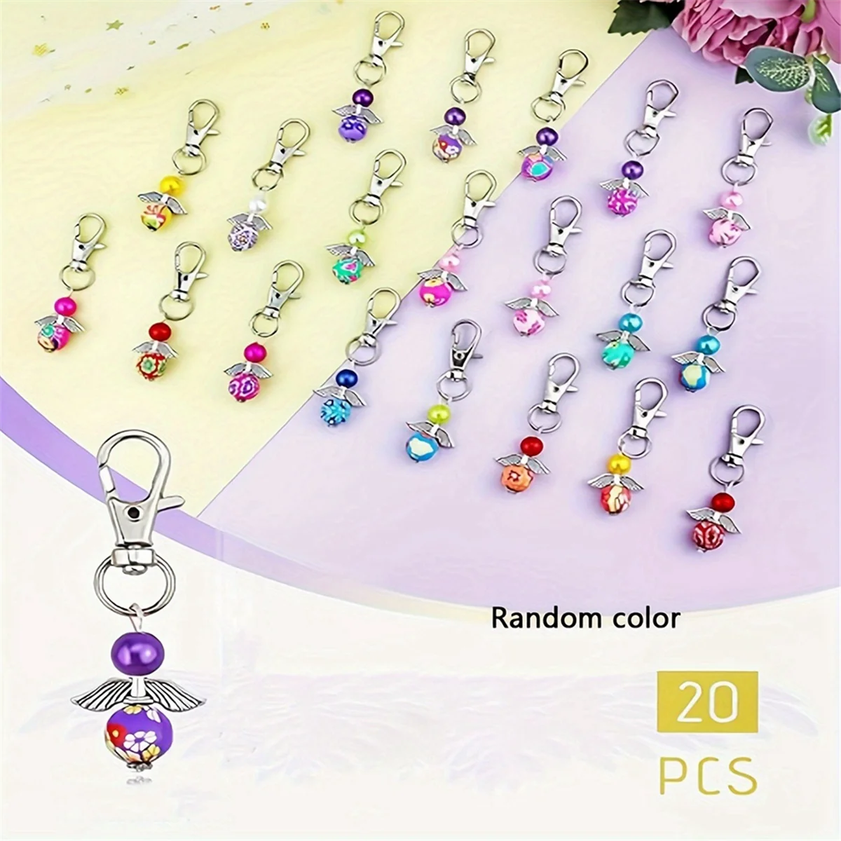 ABJZ 20 шт. бусины с крыльями ангела, жемчужные бусины, кулон, брелок с поворотными застежками, крючок для сумки, кошелька, держатели для ключей