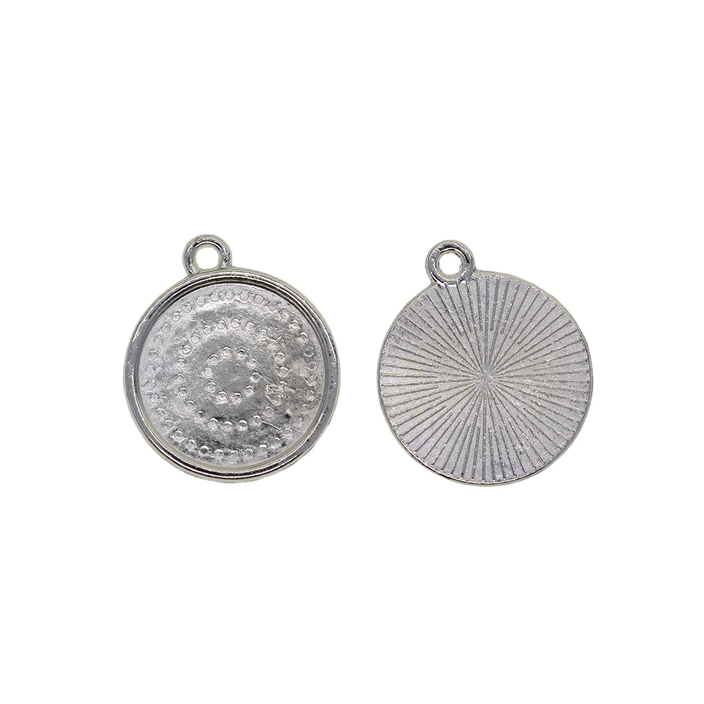 50 Pcs 18 Mm/ 0.7 inch Antique Silver simple Metal Round Blank Glue Bezel Tray Cabochon Necklace Pendant