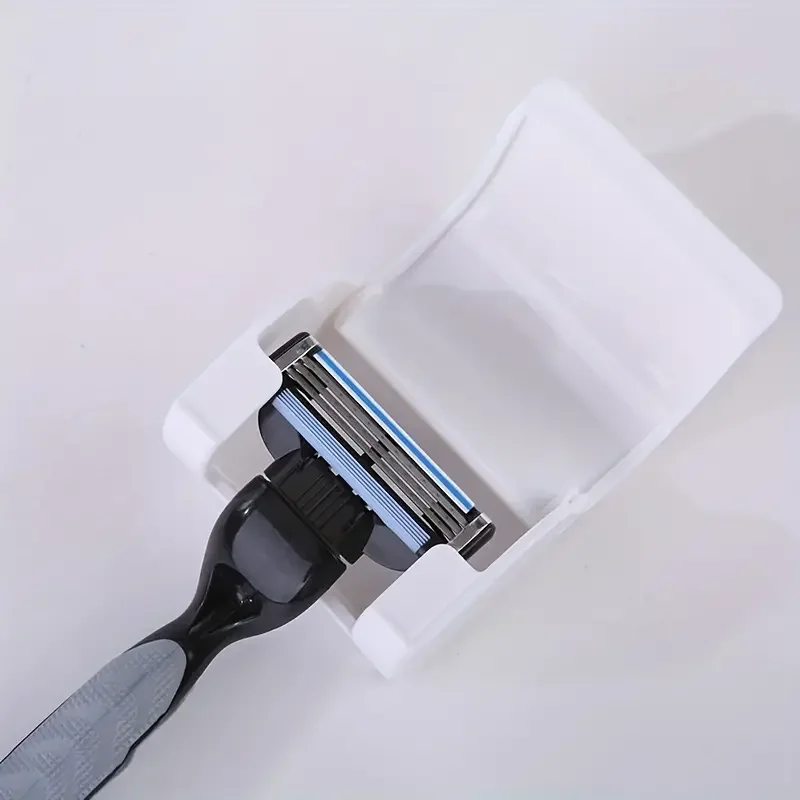 Razor Holder for Men Razor Holder Store Bathroom Accessories Plastic White Free Punching Hook Wall Paste Brush Blade Holder