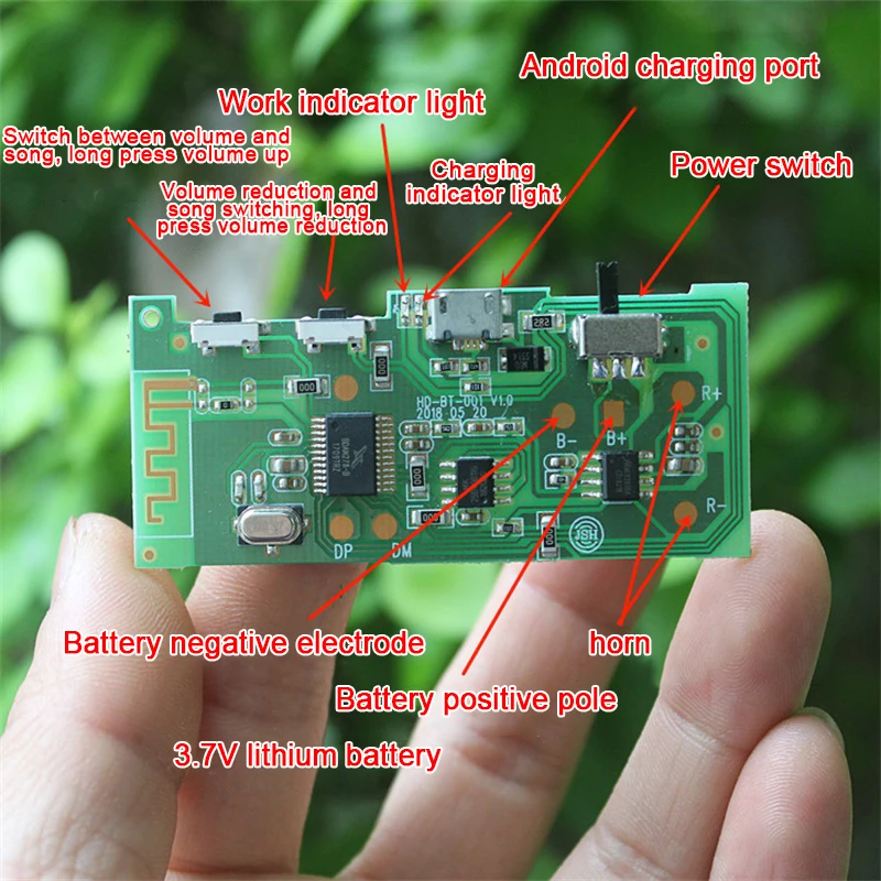 Placa amplificadora de potencia Bluetooth, placa de circuito de amplificador de potencia de 5W, módulo estéreo de amplificador de potencia, módulo de Audio multifuncional, 1 unidad