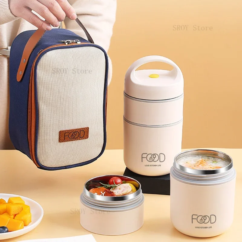 

Stainless Steel Vacuum Thermal Lunch Box Insulated Lunch Bag Food Warmer Soup Cup Thermos Containers lunch box for kids