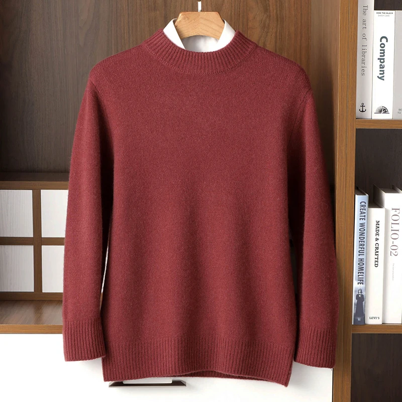 

Осень-зима 2025, новый свитер из 100% шерсти, мужской утолщенный однотонный свитер с круглым вырезом, мужской вязаный свитер базового слоя
