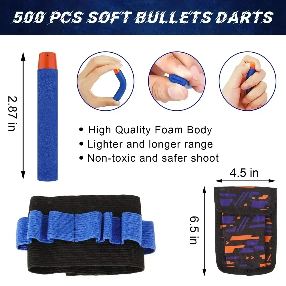H500PCS EVA Dart for Toys Gun N-Elite Series Guns Darts Gun Refill Bullets Ammo Packs Toys Gun Bullets Non-toxic and Soft