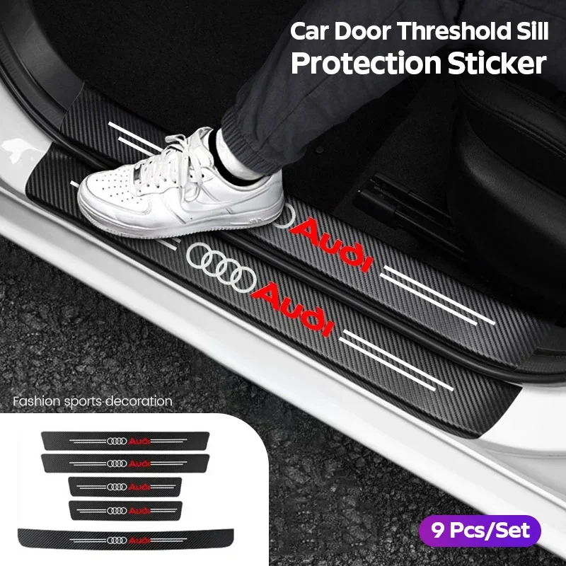 3D Carbon Fiber Car Stickers Auto Door Sill Side DIY Paste Protector Strip for RS6 RS7 RS8 Q5 Q6 Q7 Q8 A7 Logo Auto Accessories