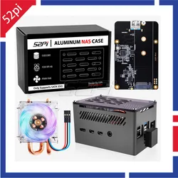 52Pi Raspberry Pi 4 Case Aluminum Brick Black Enlosure Shell with Low-Profile Ice Tower Cooling Fan M.2 SATA SSD