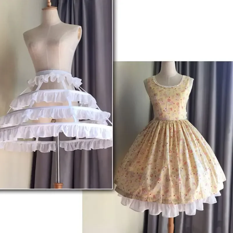 Mulheres meninas lolita oco folha de lótus renda gaiola de pássaro osso de peixe saia cosplay vestido saia anágua noiva vestido de casamento forro