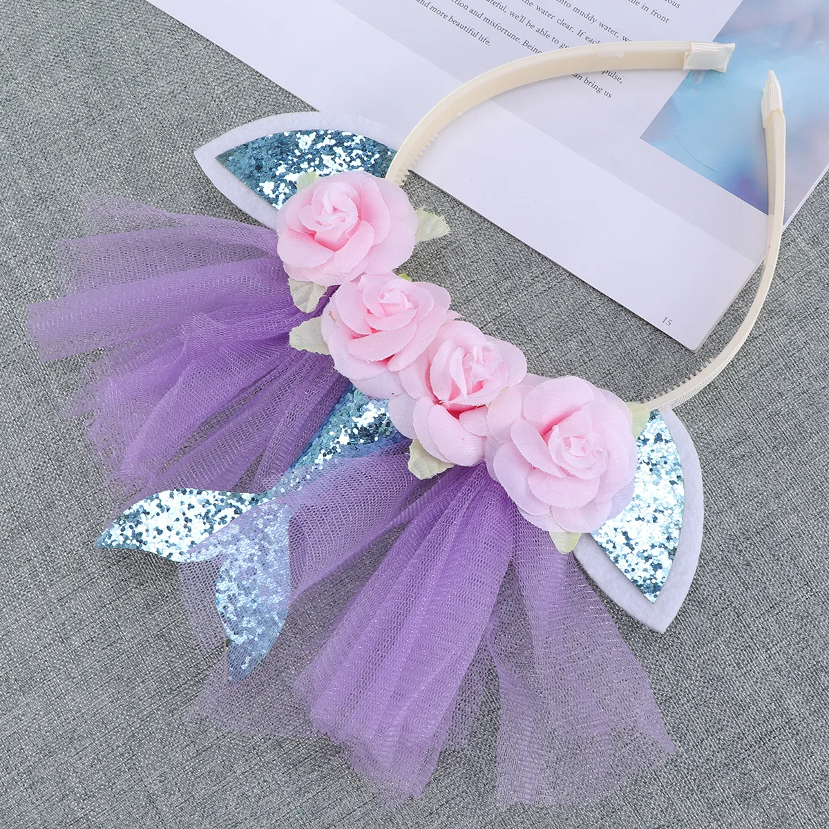 

Блестящая синяя сетчатая повязка для волос с изображением русалки, детский обруч для волос, украшение для вечеринки, недеформирующийся, легкий, удобный для детей