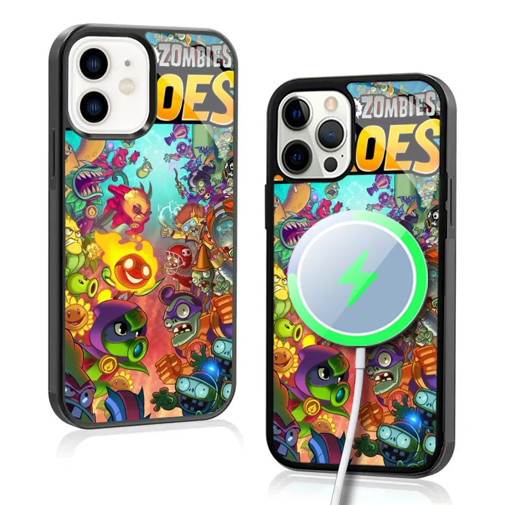 Game Plants V-Vs Zombies Phone Case For IPhone 16 15 Pro Max Case 14 Plus 13 12 11 Magesafe Magnetic Wireless Charge Cover