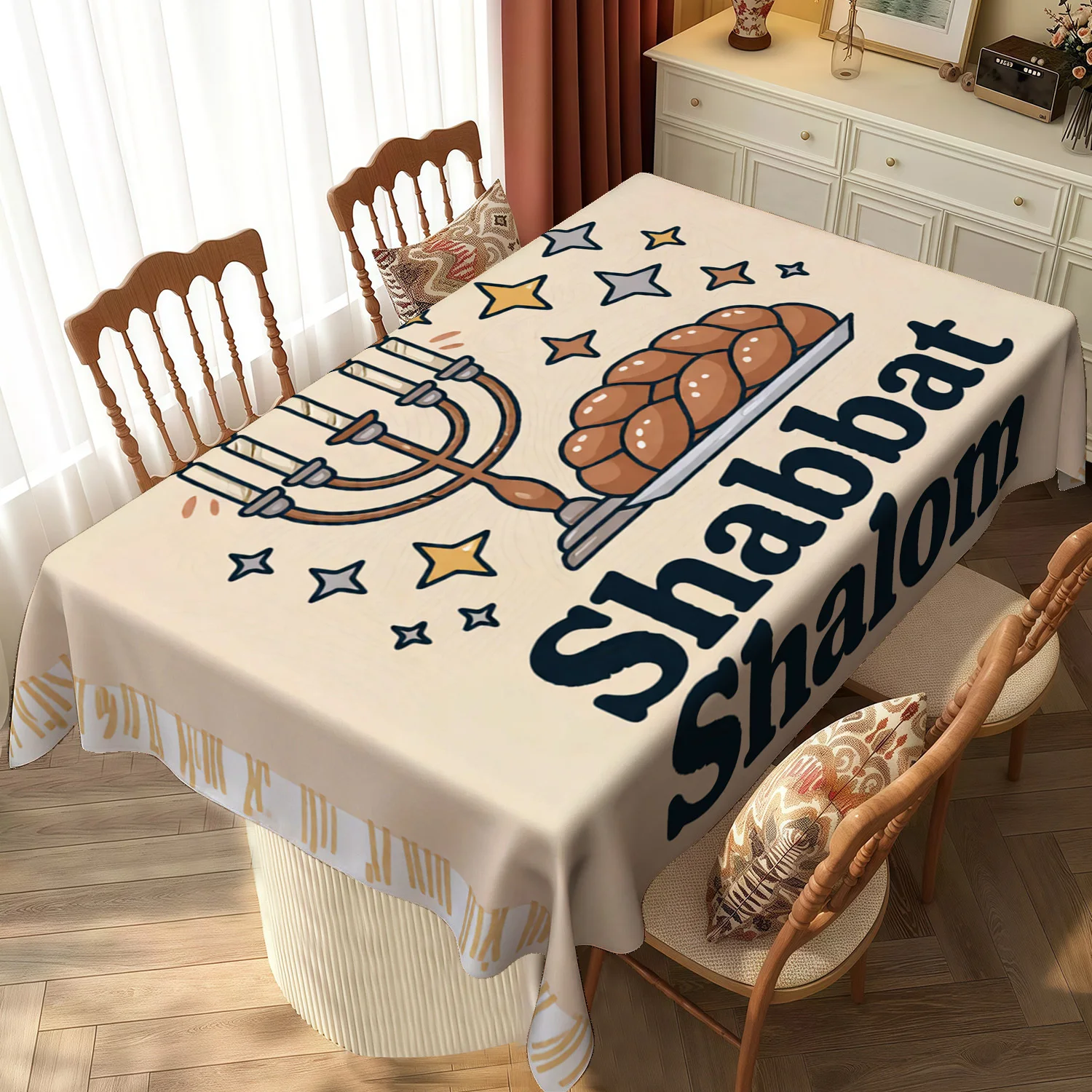 Shabbat Candles Rectangle Table Cloth for Table Decor Home Kitchen Dining Waterproof Reusable Tablecloth for Tables Holiday