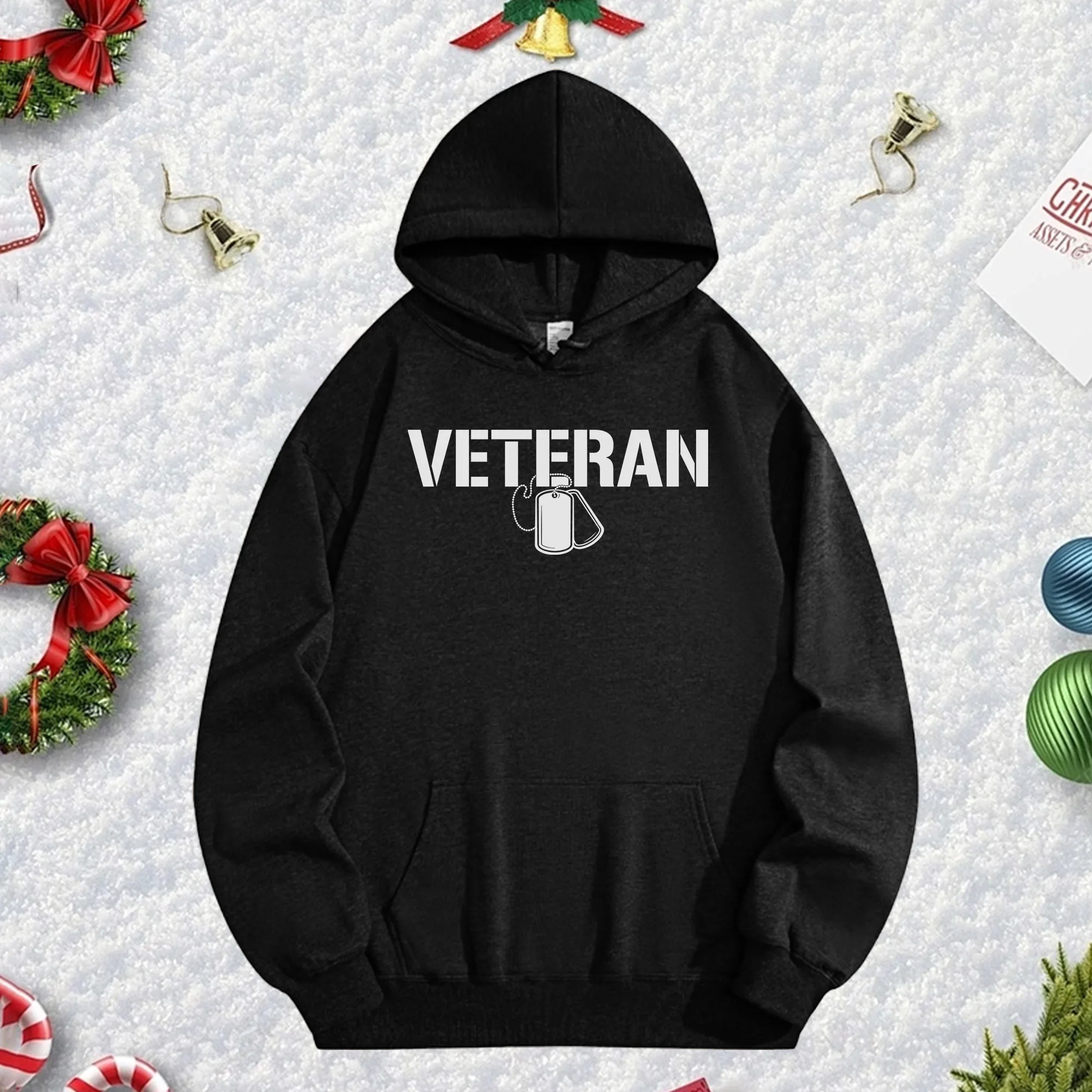 

VERERAN LEGEND 270G Черная толстовка унисекс, уютный флисовый пуловер на зиму, рождественский и новогодний праздничный наряд